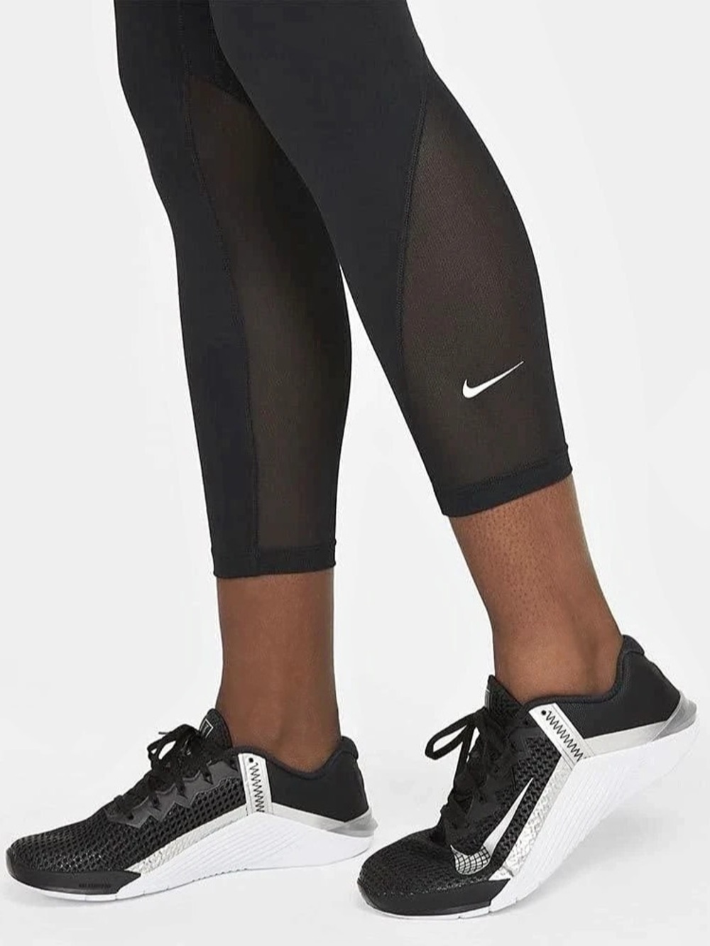 Nike Pro 365 Mid-Rise Cropped Mesh-Panel Leggings Black Medium